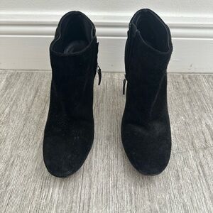 CHANEL Black Suede Ankle Booties